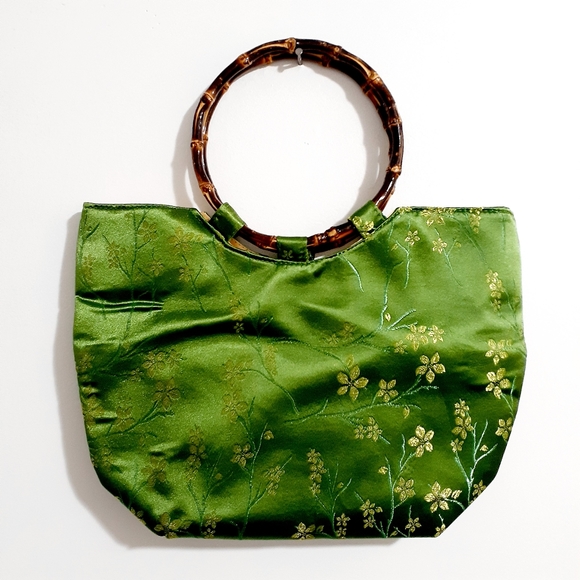 Asian Themed Purse with Bamboo Handles - Picture 1 of 2
